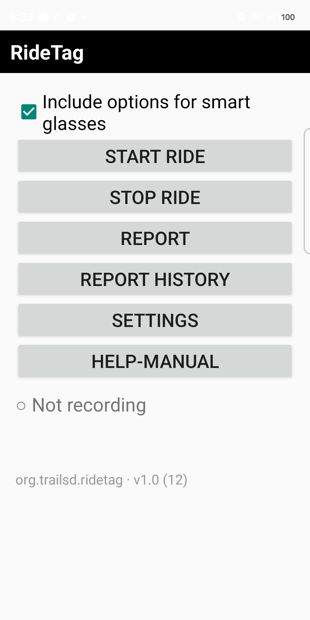 RideTag Pro main menu